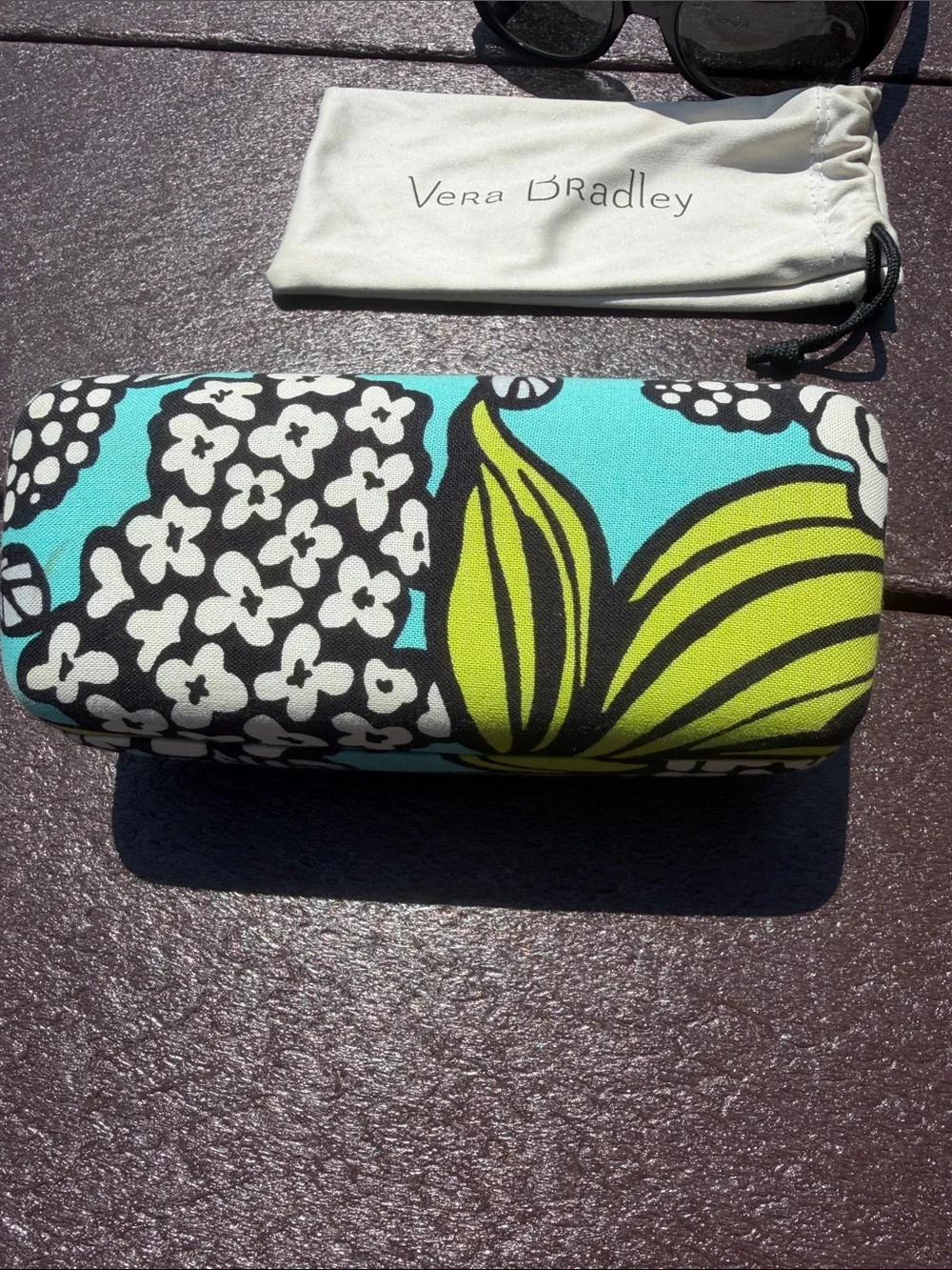 Vera Bradley Black Sunglasses with Soft Pouch and Turquoise Floral Hard Case